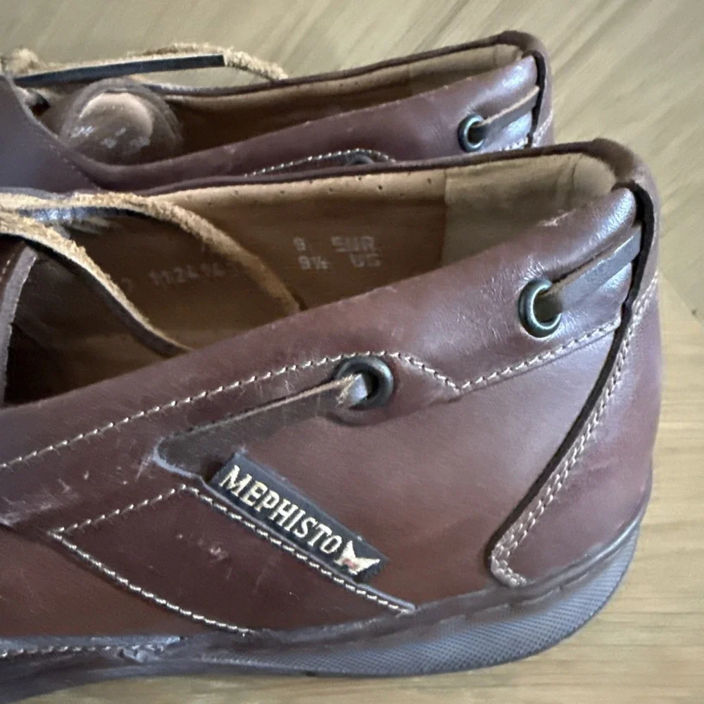 MEPHISTO Spinnaker Boat Shoes Stitched Leather Brown‎ Men's 9 1/2 US